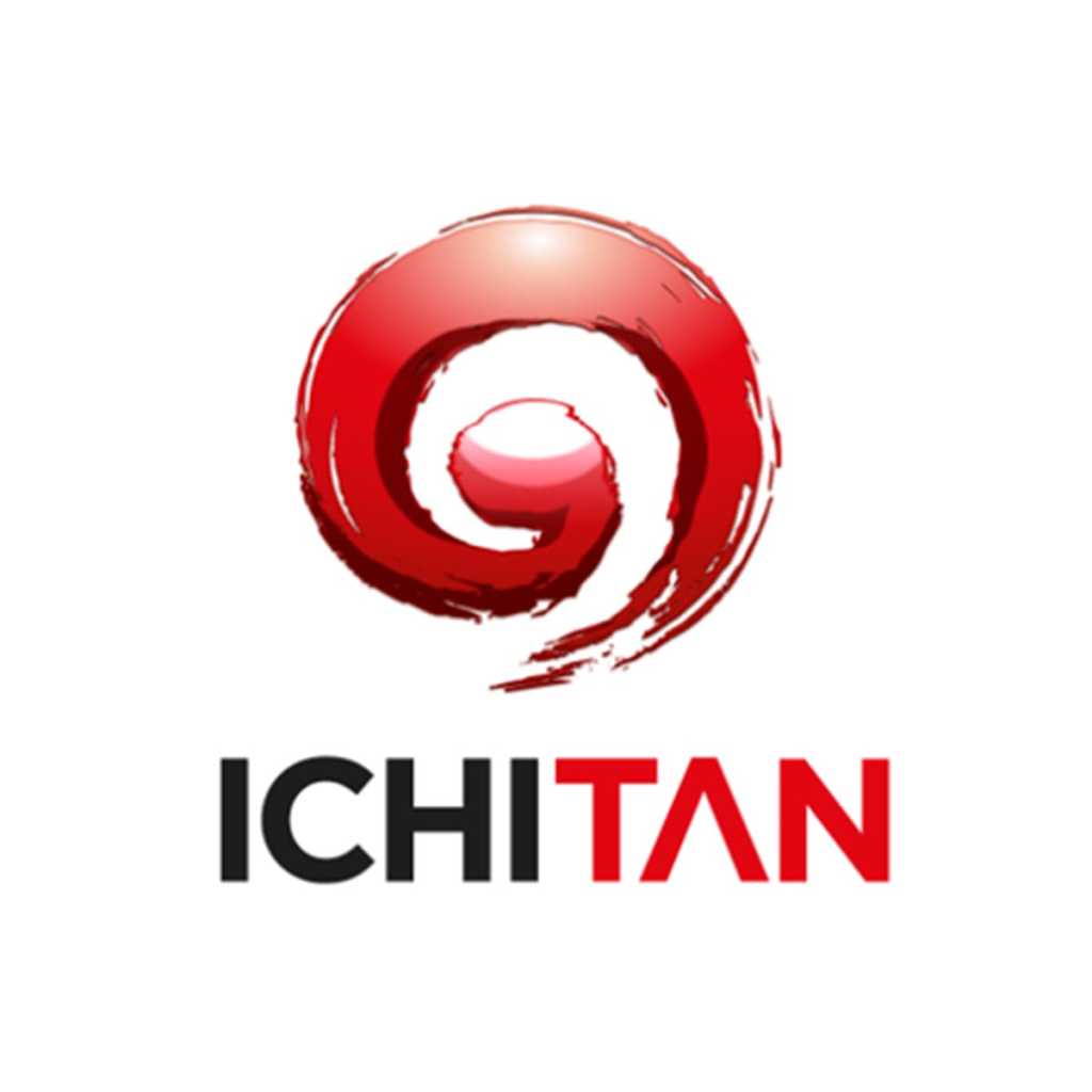 โลโก้ ICHITAN ตัวอักษรสีดำและแดง พร้อมสัญลักษณ์วงกลมพู่กันสีแดงสไตล์ญี่ปุ่น