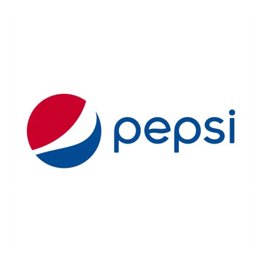 โลโก้ Pepsi ประกอบด้วยวงกลมสามสีแดง ขาว น้ำเงิน และตัวอักษรคำว่า pepsi สีฟ้า